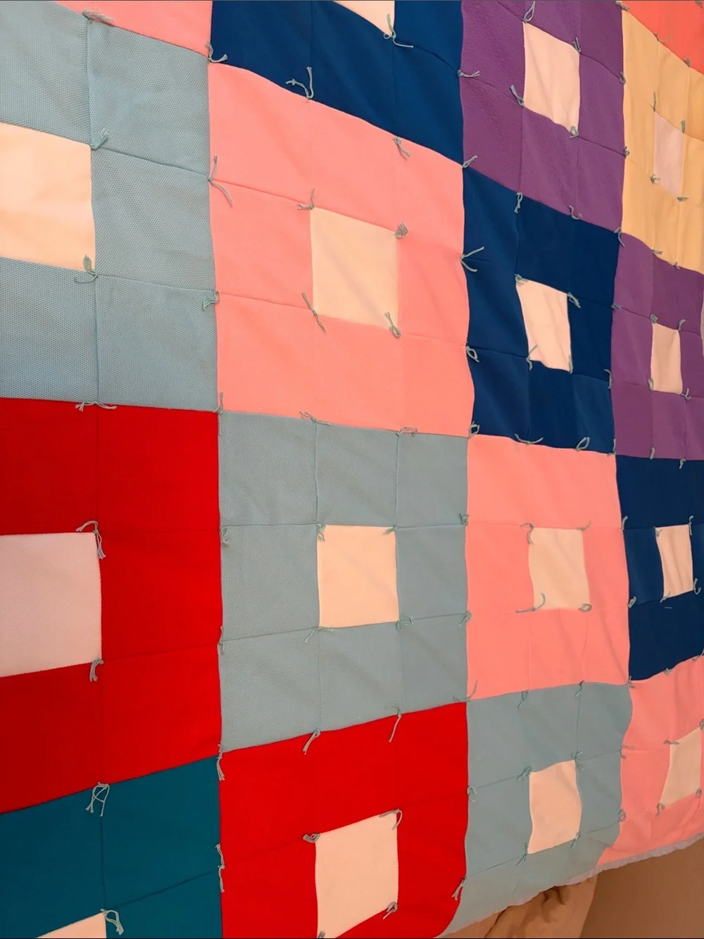 Multicolor Patchwork Cotton Quilt - Bright Geometric Squares